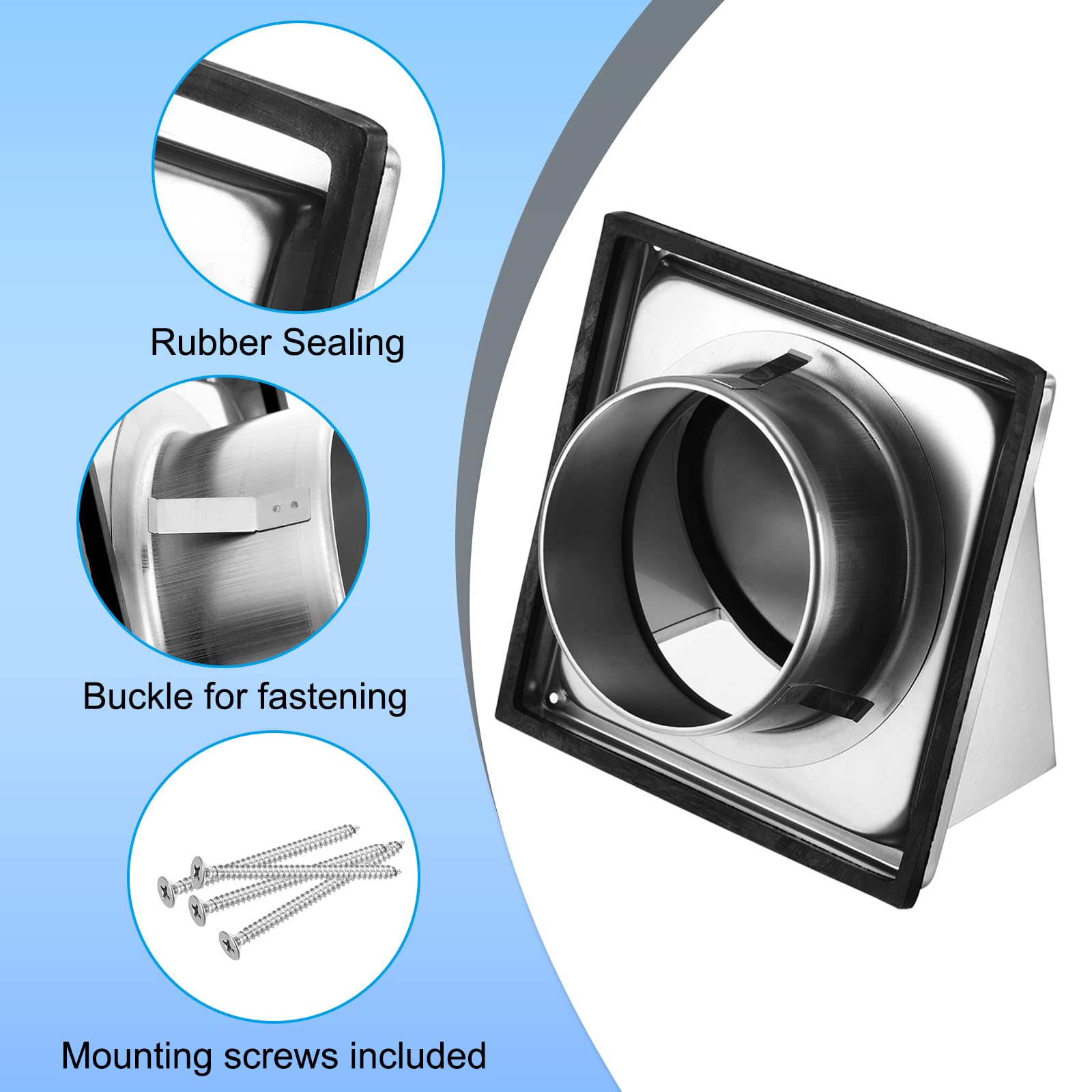 PATIKIL Dryer Vent Cover, 5 Inch, 304 Stainless Steel External Extractor Wall Vent Exhaust Hood, with Non Return Flap - Image 4