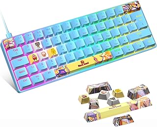 Portable 60% Mechanical Gaming Keyboard with Custom PBT Keycap Dye-Sublimation UK Layout 18 RGB Chroma Backlit Mini Compact 62 Keys USB-C Cable Full Keys Anti-Ghosting for PC Mac-Blue/Red Switch