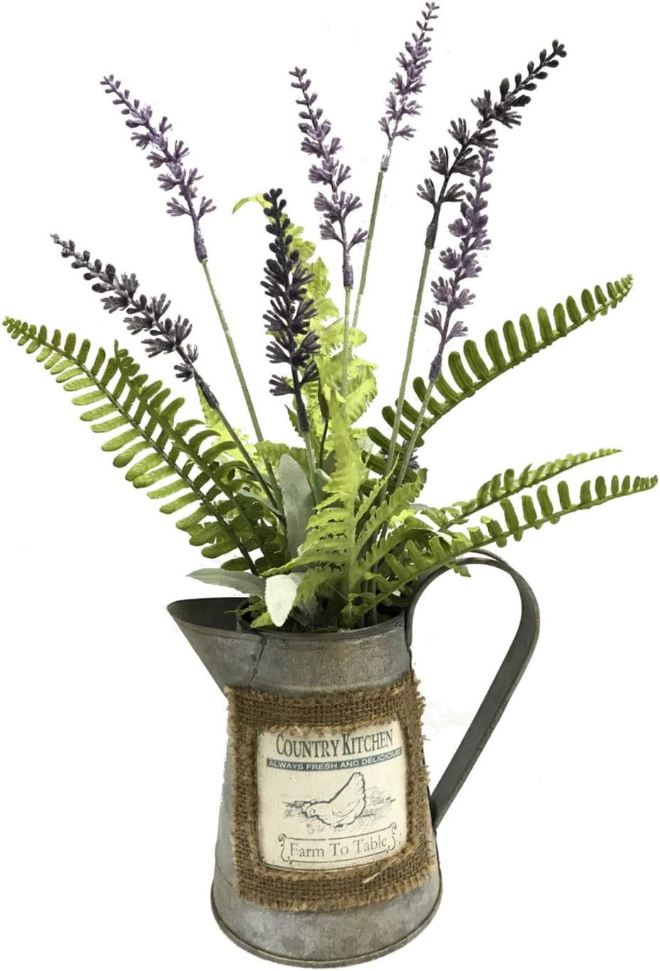 Vickerman Everyday 16" Indoor Artificial Green Fern - Rustic Tin Container - Premium Premade Durable Plastic and Metal Arrangement - Maintenance Free