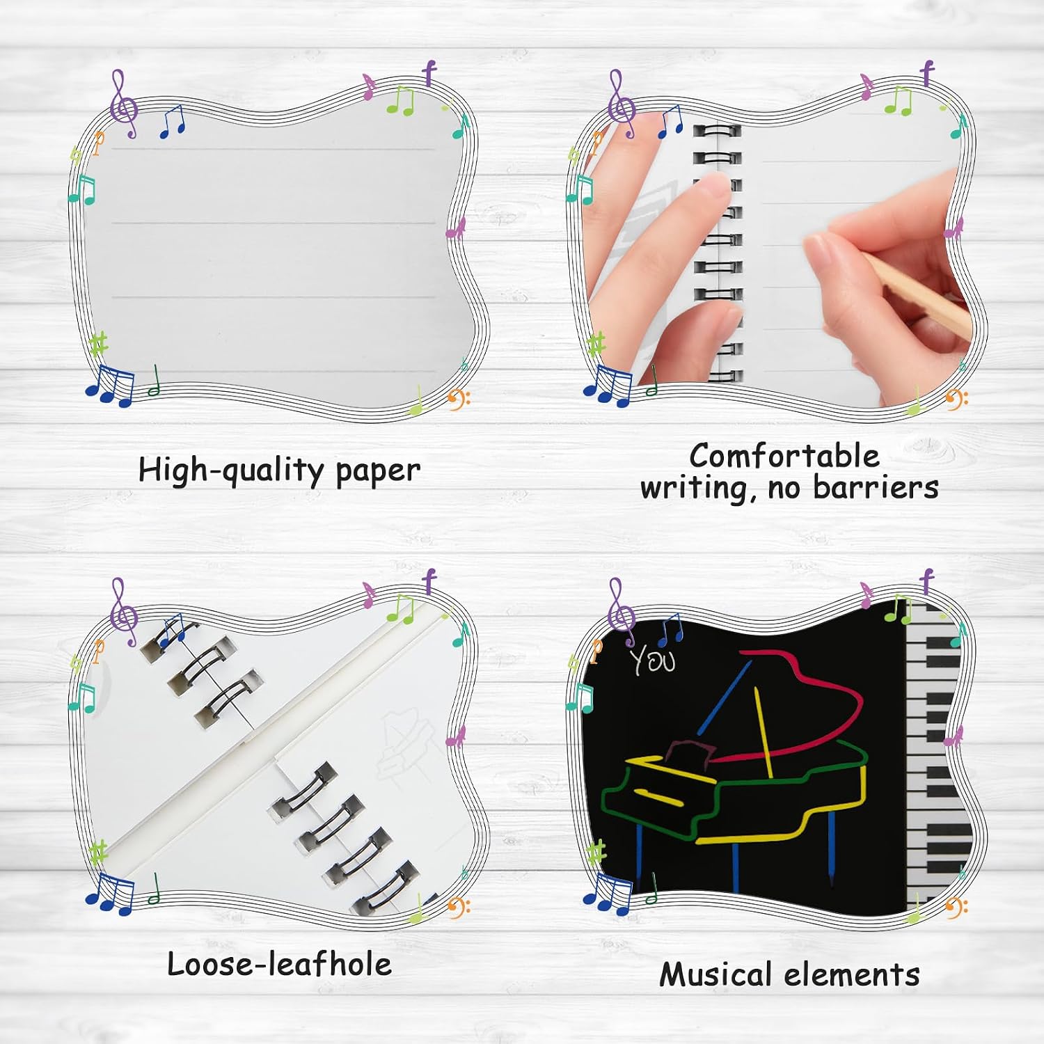Winterworm 6 Pads Music Themed Spiral Notebooks Small Pocket Memo Notepads Lined and Blank Journal Notebook Set for Home Office School Classroom Student Gifts,36 Sheets,3.2 x 4.7 Inch,2 Colors Cover image 3