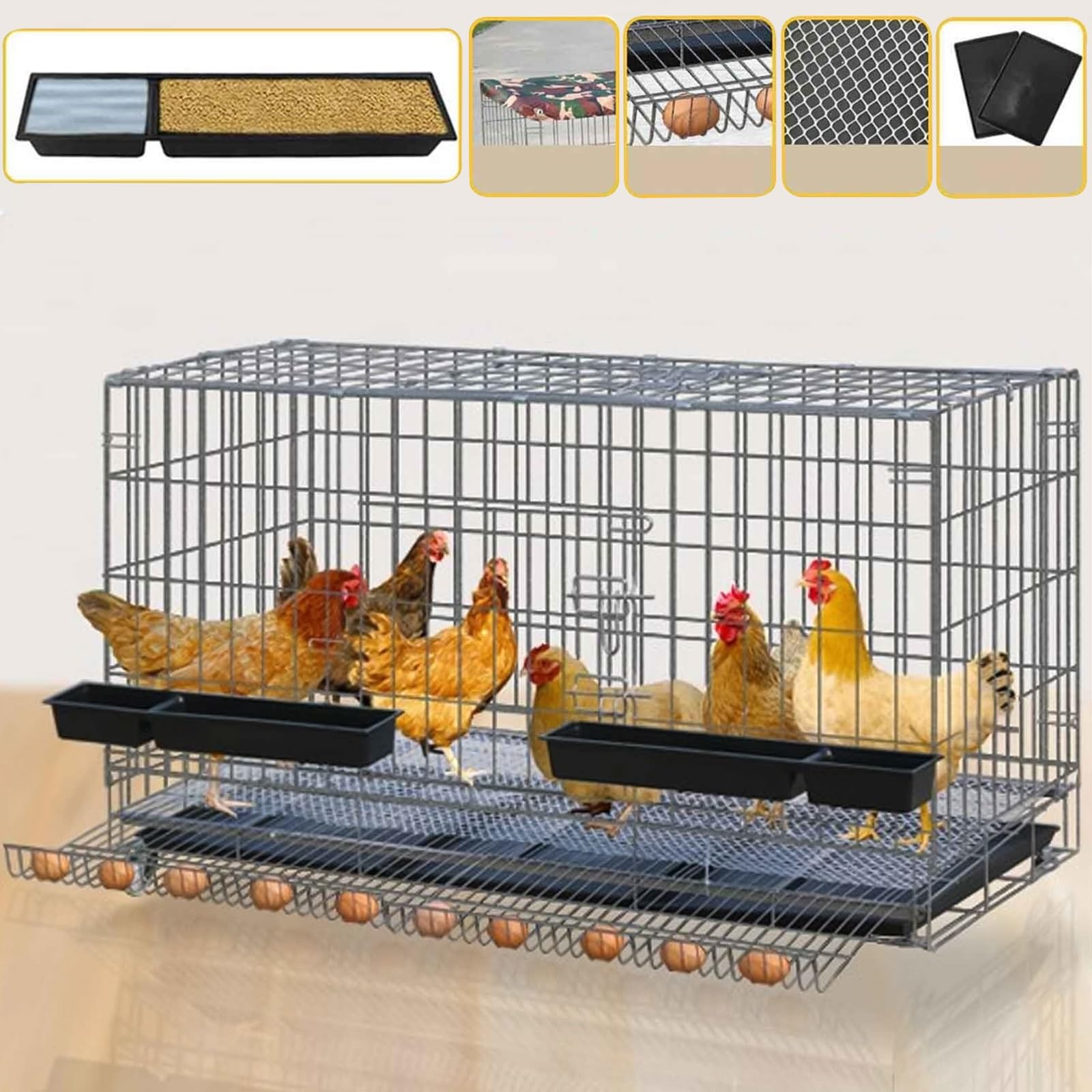 Cage à volaille pliable avec bac à ordures et récupérateur d'œufs, cages à poulet extérieur/intérieur, cage à poussins domestique, parc pour petits animaux avec serrure de porte (6 tailles) (couleur :