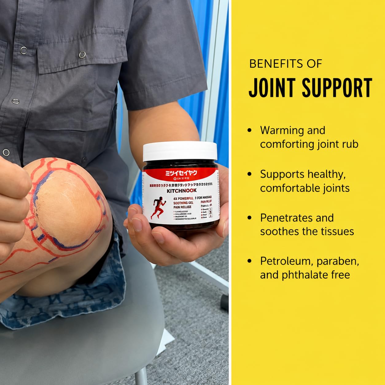KITCHNOOK Japanese Formula Soothing Massage Gel for Joint & Muscle Pain Relief – Arnica, Mugwort, Hyaluronic Acid – Back, Neck, Knee & Leg Massage Balm – 100% Herbal Fast Absorption Formula (5) 2