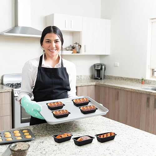 Miniatura 5 de Lawei Mini molde antiadherente de 6 piezas  molde de acero al carbono de 3.5 x 6 pulgadas, moldes para pan y tostadas, pequeños moldes para hornear