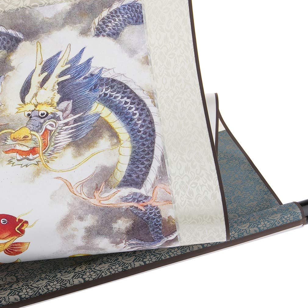 lachineuse - Kakemono drzwi smoka skaczące karpia – ozdoba na ścianę – japońska dekoracja do zawieszenia – 120 x 38 cm – symbol sukcesu – japoński obraz – kolor szary – pomysł na prezent Japonia