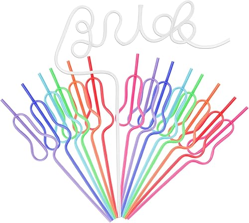 Pajitas de novia y 14 popotes en forma de calabaza, pajitas rizadas para decoración de fiesta, pajitas coloridas y divertidas para despedida de