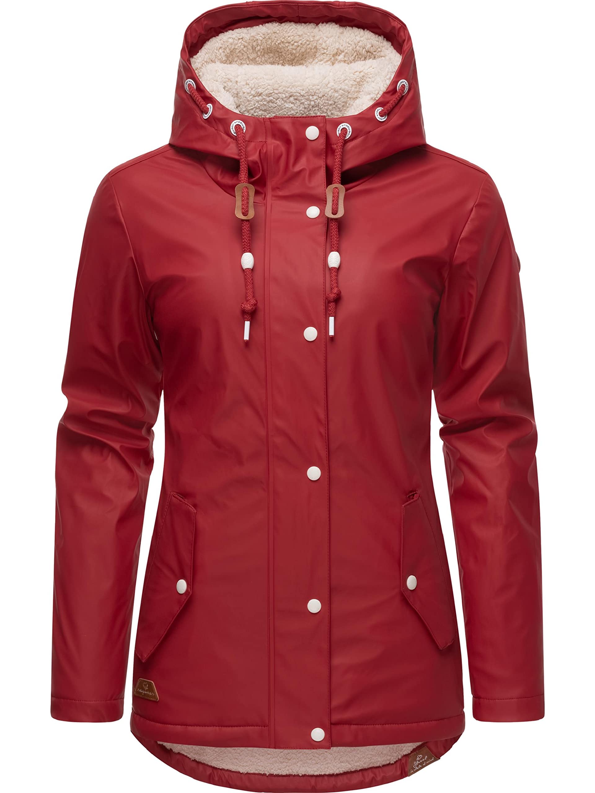 Ragwear Damen Regenjacke Dament Regenmantel – wasserdicht, warm gefüttert mit Kapuze