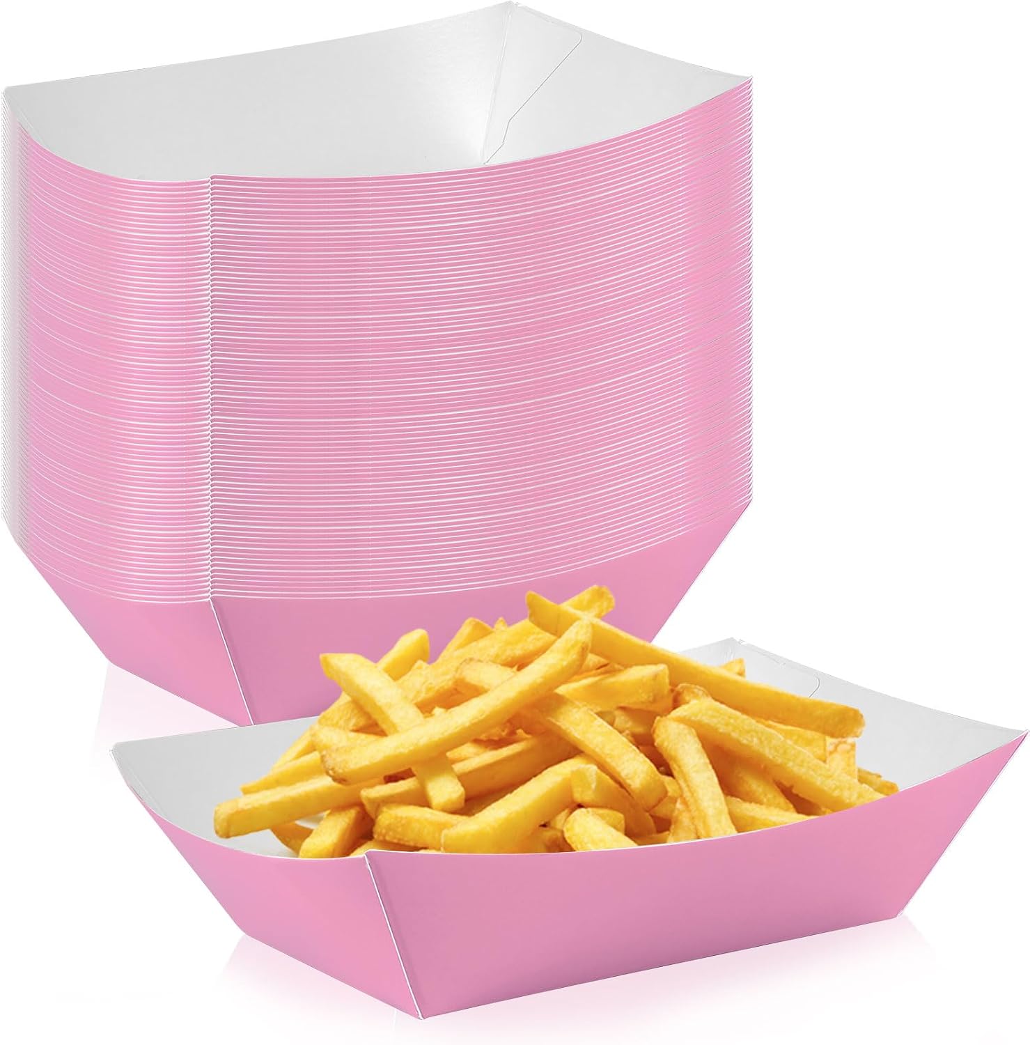 48 Pcs Pink Paper Food Tray Sturdy Disposable Food Boats Nacho Plates Disposable Serving Snack Trays for Catering, Party Birthday Supplies, and Food Service (Pink)