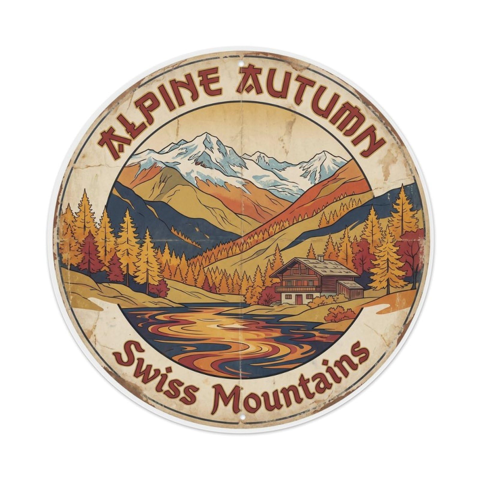 Vintage Travel Swiss Alps Autumn Metal Tin Sign