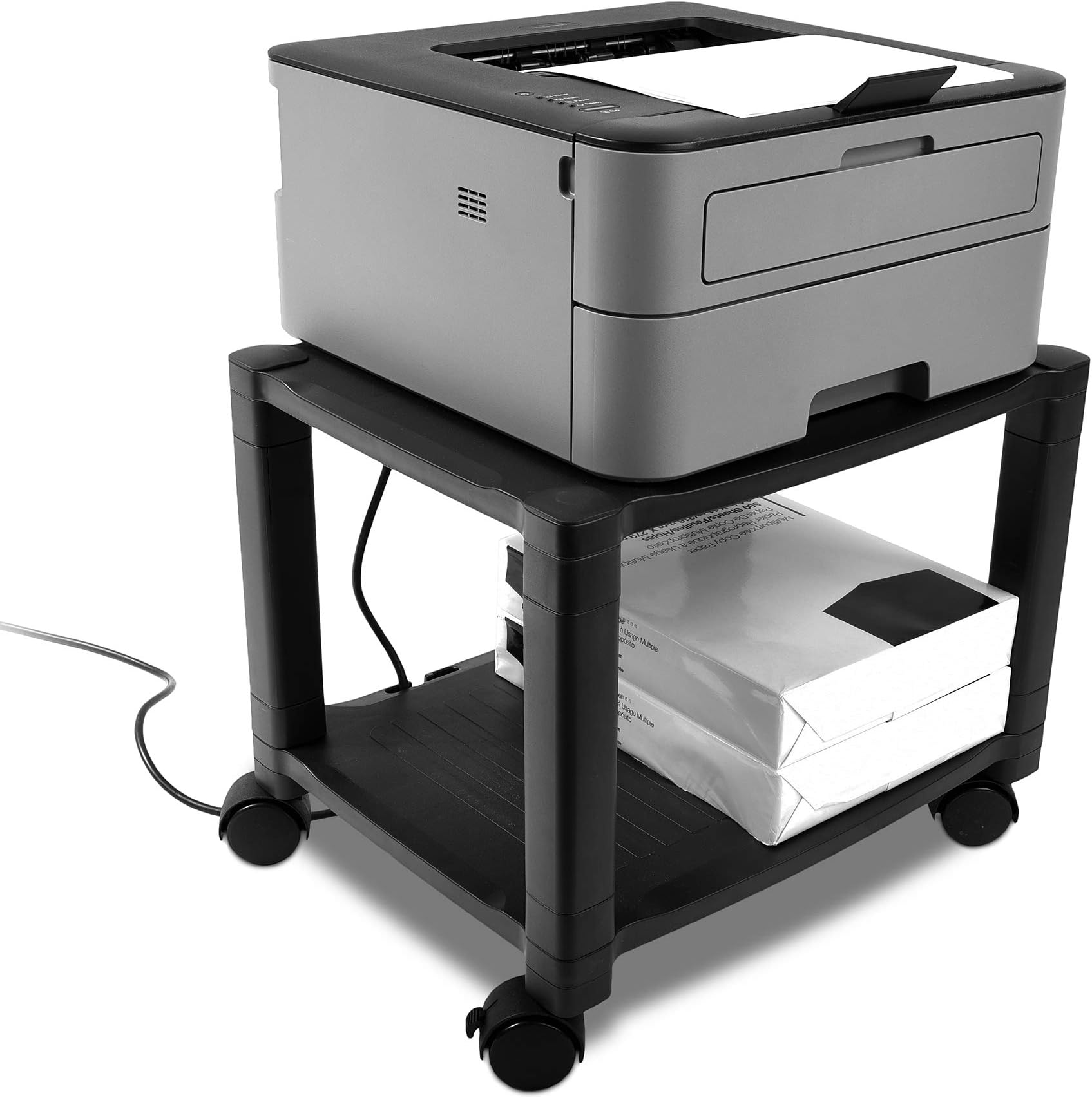 Circuit City PS2T 2 Shelf Wheeled Rolling Printer Cart Machine Stand with Cable Management - Holds Up to 75 Pounds (Black)