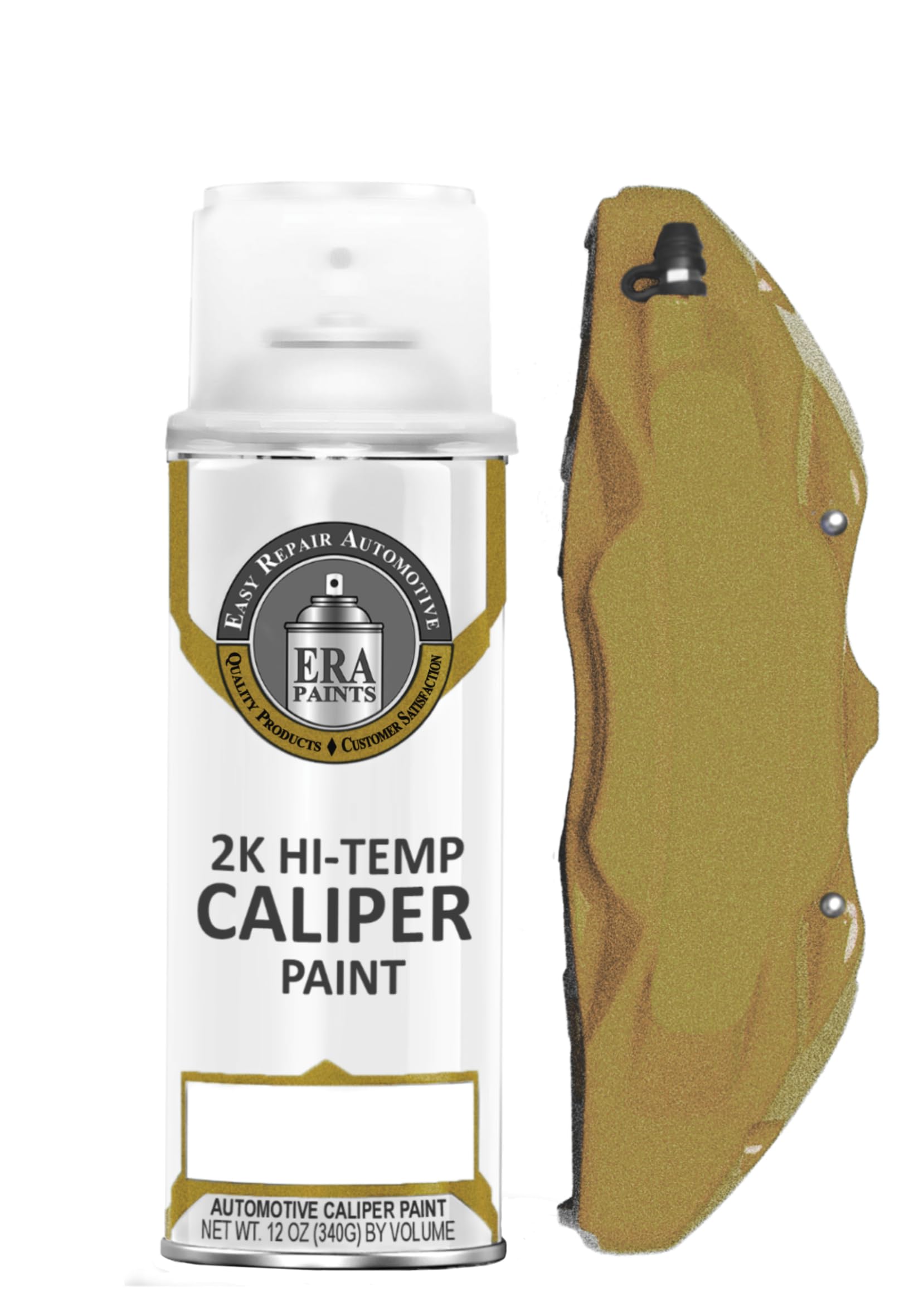 ERA Paints Gold Metallic Brake Caliper Paint With Omni-Curing Catalyst Technology - 2K Aerosol Glossy Finish High Temp Resistance & Extreme Durability Against Color Fade & Chemicals