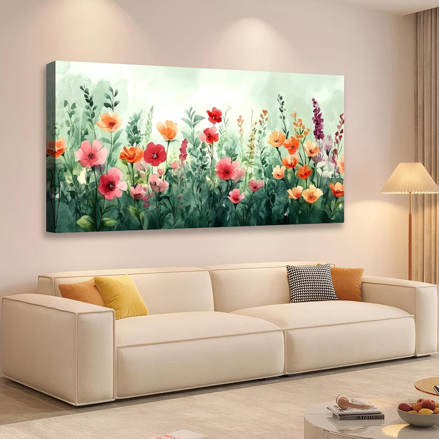 JLXART Framed Floral Wildflower Canvas Wall Art, 20x40 Inch Colorful Prints for Living Room Office Home Decor - Ready to Hang