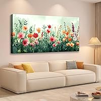 JLXART Framed Floral Wildflower Canvas Wall Art, 20x40 Inch Colorful Prints for Living Room Office Home Decor - Ready to Hang