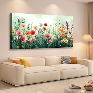 JLXART Framed Floral Wildflower Canvas Wall Art, 20x40 Inch Colorful Prints for Living Room Office Home Decor - Ready to Hang
