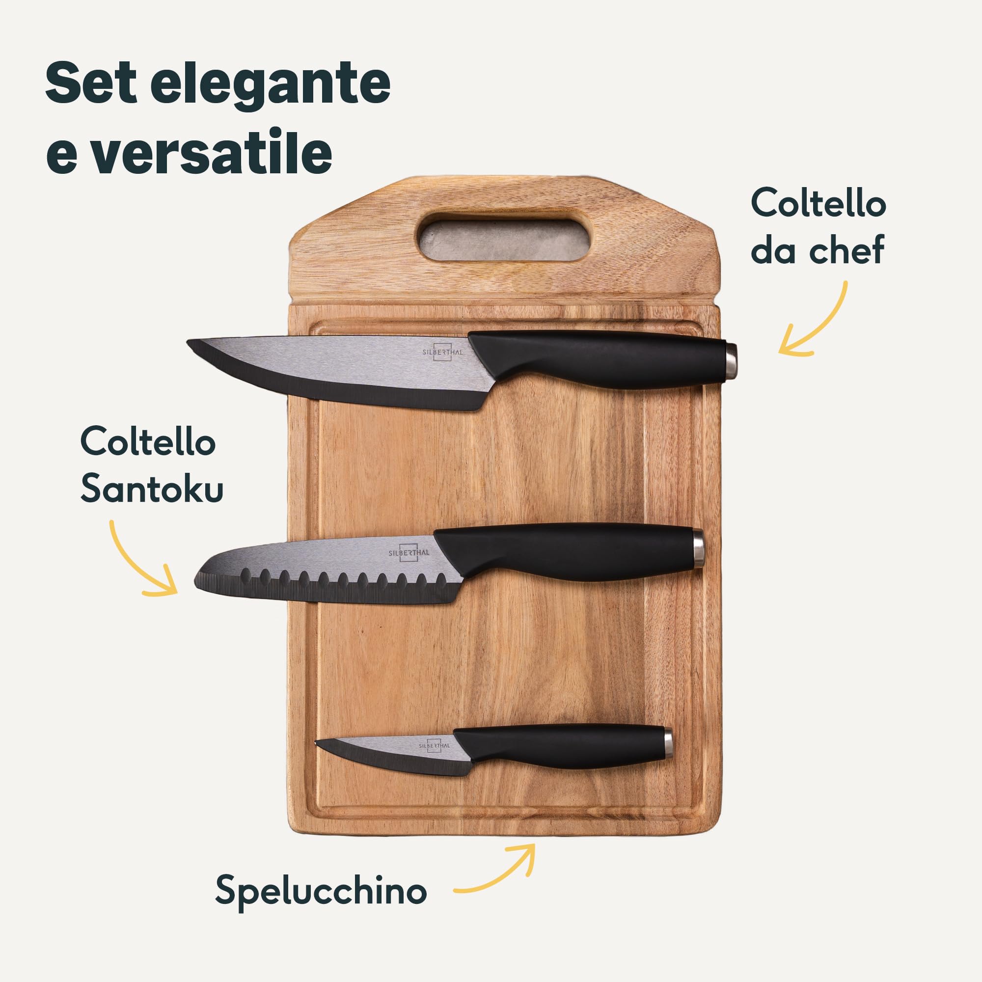 SILBERTHAL Set coltelli ceramica cucina professionali - Con coprilama e manici ergonomici - Nero