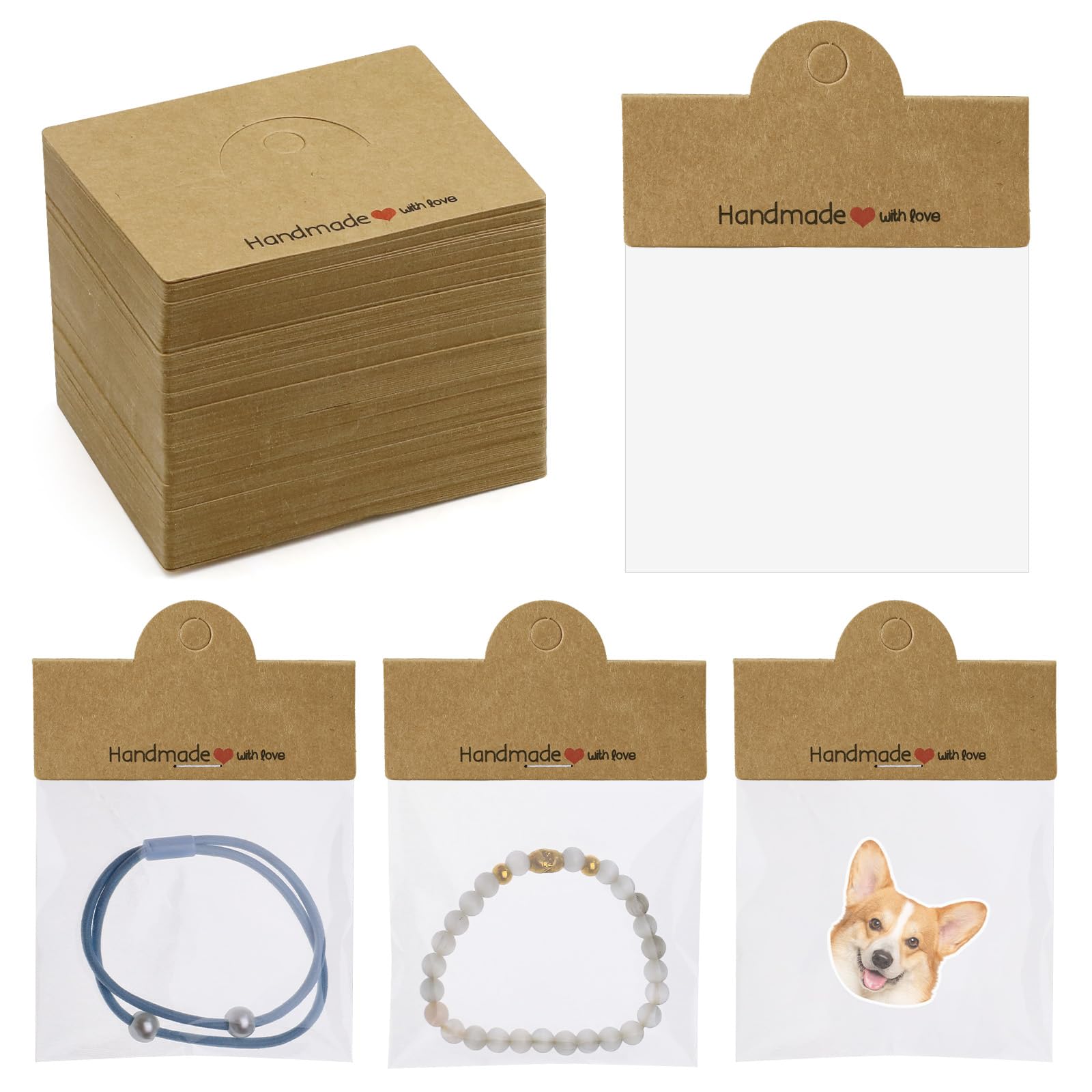 Lele Life Brown 150Pcs Jewelry Packaging Bags For Small Business, Hanging Display Cards Small Clear Package Bags Packaging Supplies For Selling Bracelet Earring Keychain,
