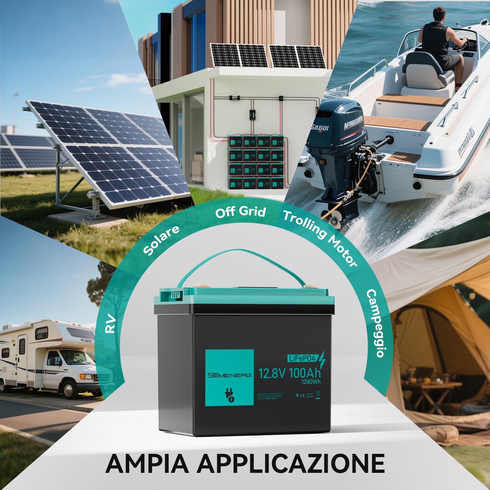 Batteria al Litio da LiFePO4 Mini 12V 100Ah con LED, 100A Intelligente BMS & Max.15000 Cicli, Batteria 12 Volt Deep Cycle 1280 Wh Ricaricabile per Camper, Sistemi a Energia Solare, Campeggio