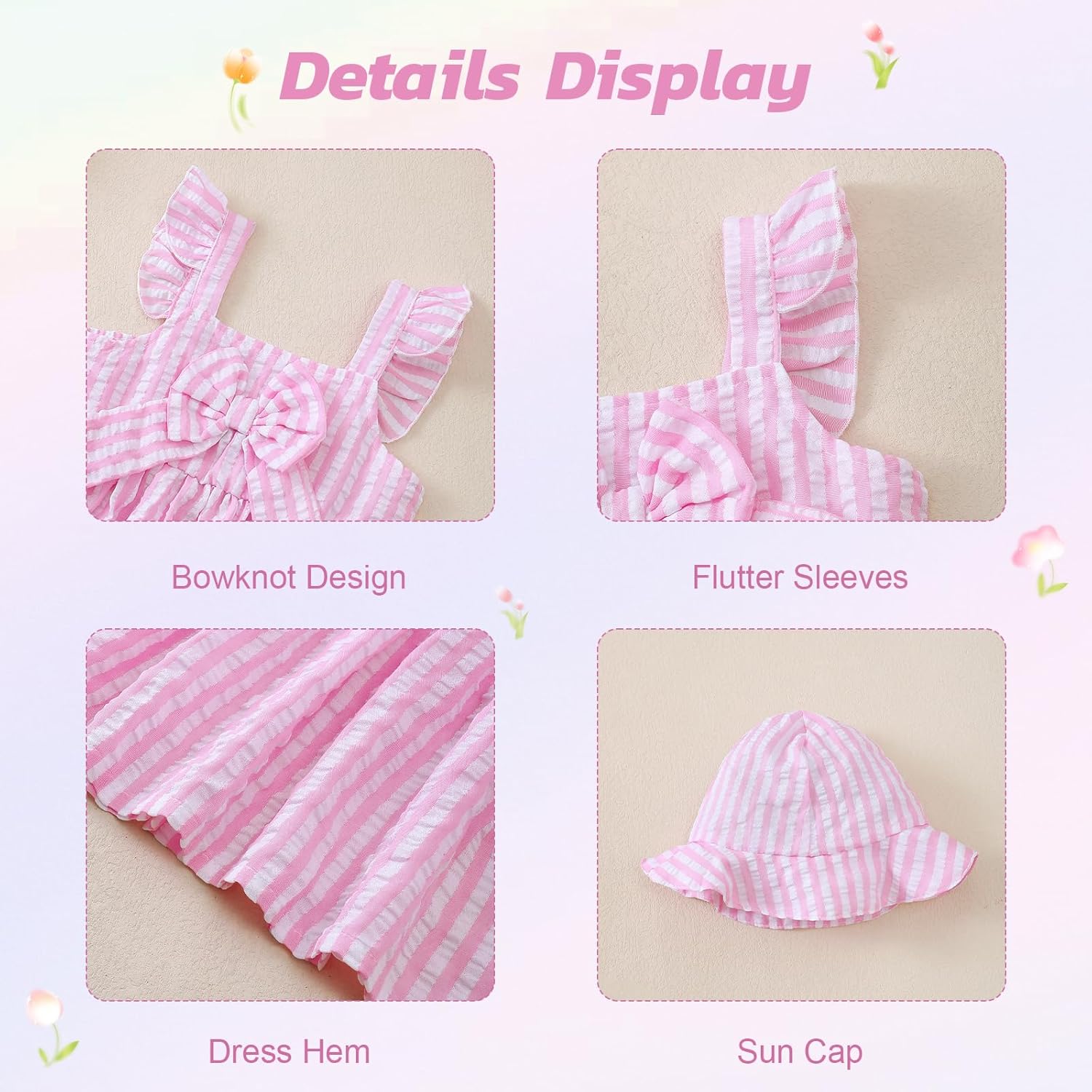 Renotemy Infant Baby Girl Summer Dress Ruffle Flutter Sleeve Bowknot Sundress Gifts Casual Clothes Outfits with Hat and Bag - Image 5