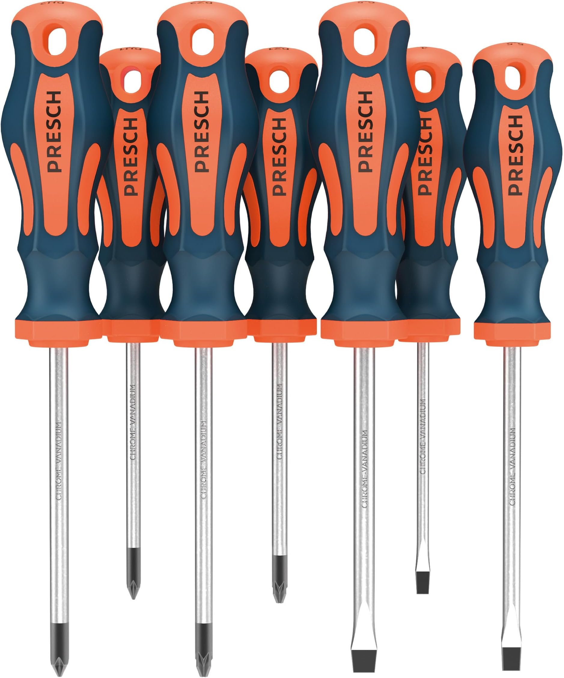 Presch Screwdriver Set 7 Pieces - Magnetic Screwdriver Sets with Slotted, Pozidrive and PH Screwdrivers - Pro Screw Driver Kit