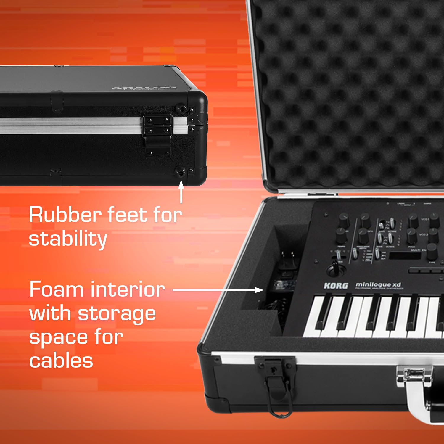 Analog Cases UNISON Case per Korg Minilogue/Minilogue XD o sintetizzatori simili (custodia per il trasporto, protezione angolare in alluminio, coperchio imbottito con maniglia), nero