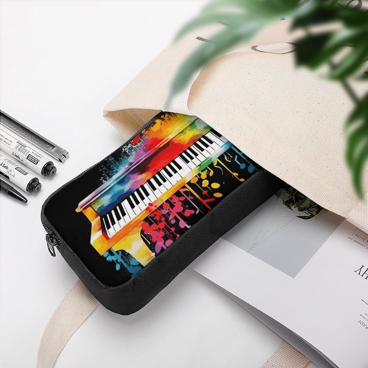 Colorful Piano Keyboard Music Note Pencil Case Large Capacity, Durable Pencil Pouch Portable Small Cosmetic Bag with Metal Zipper, Simple Makeup Pouch Aesthetic Toiletry Bag for Travel Office image 5