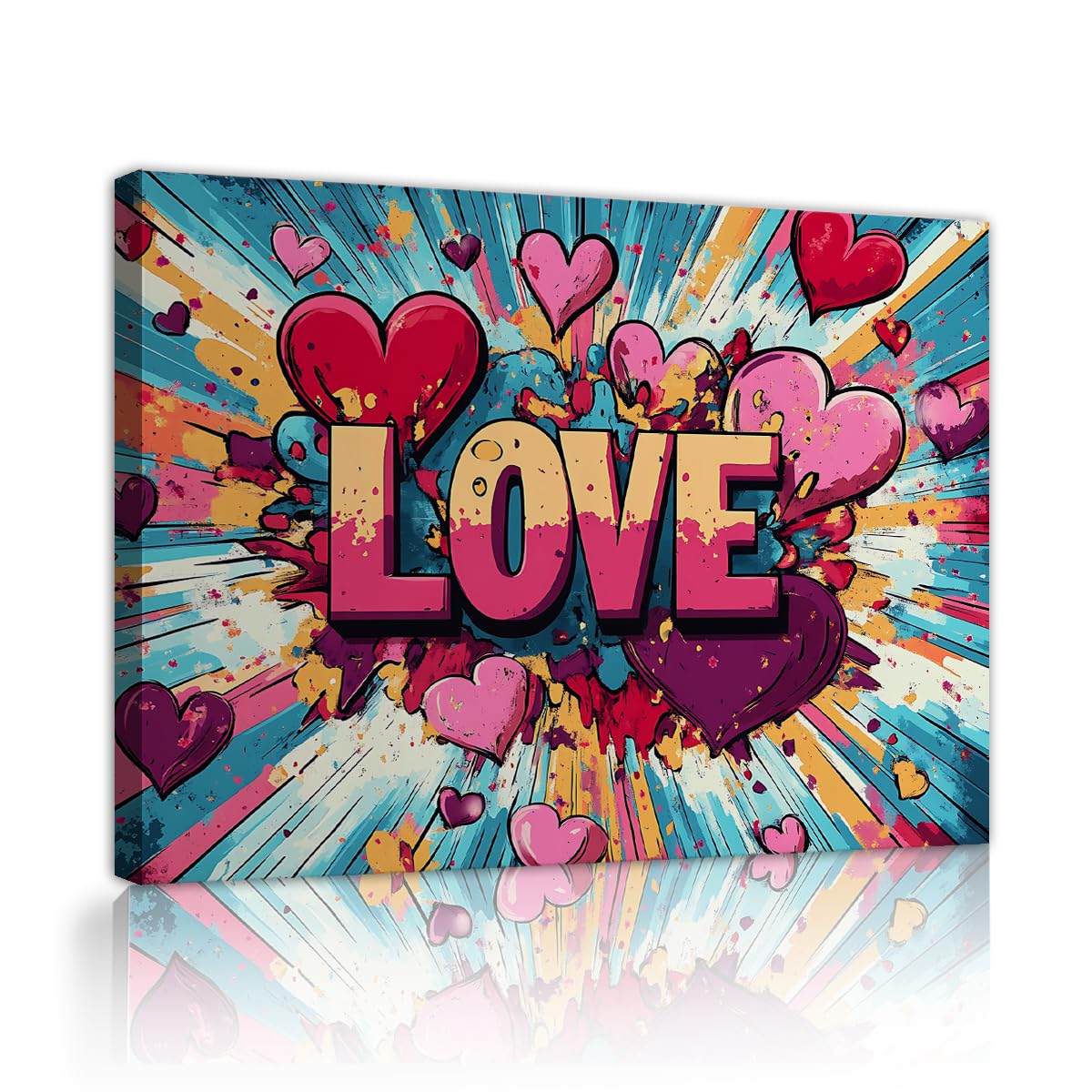 TOANGWALL Serca miłość płótno sztuka ścienna pokój dziecięcy retro popping oprawiony plakat drukuje trend komiksowy styl pop art słodki obraz na poddaszu dekoracja 90 x 110 cm