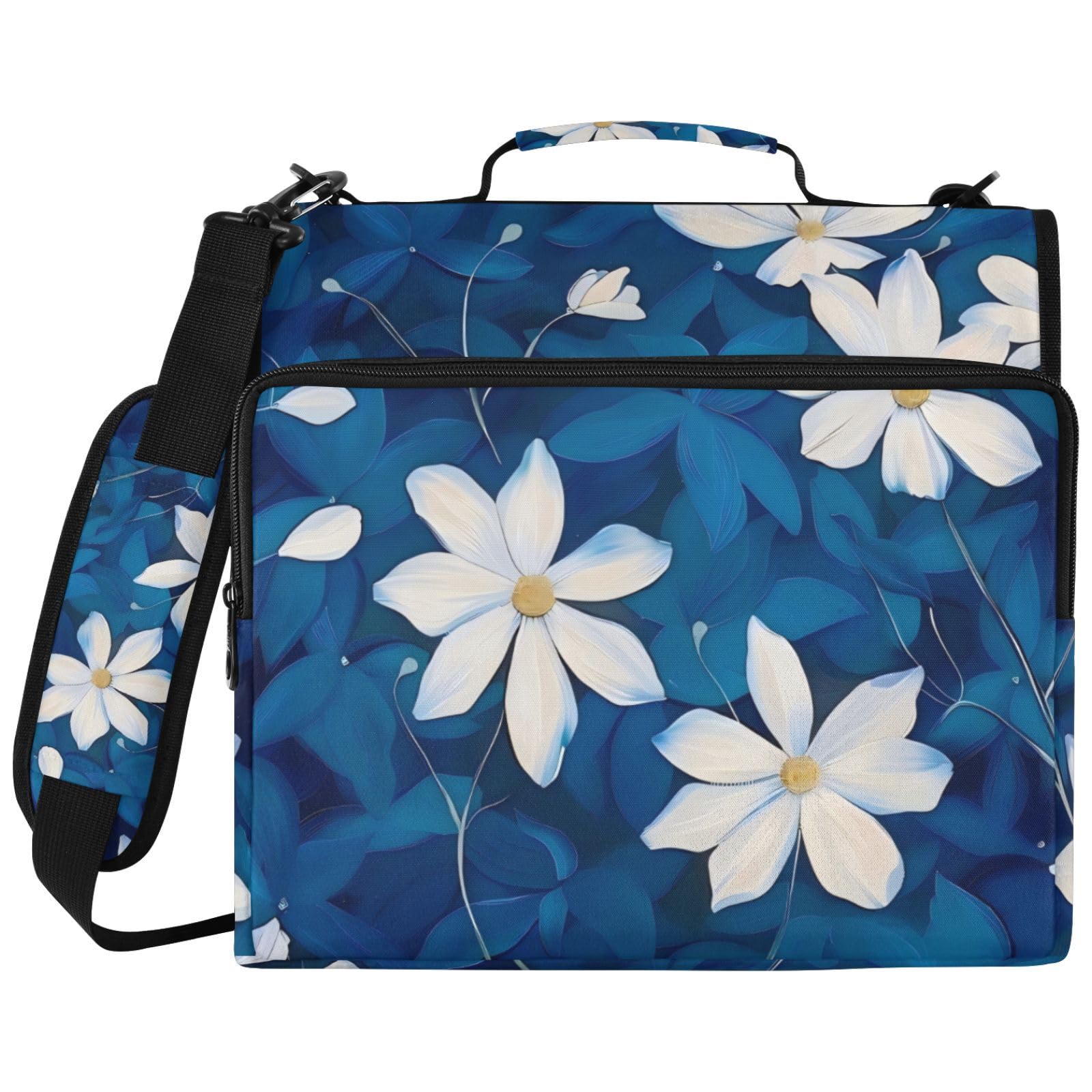Borsa per raccoglitori a 3 anelli con stampa artistica blu floreale