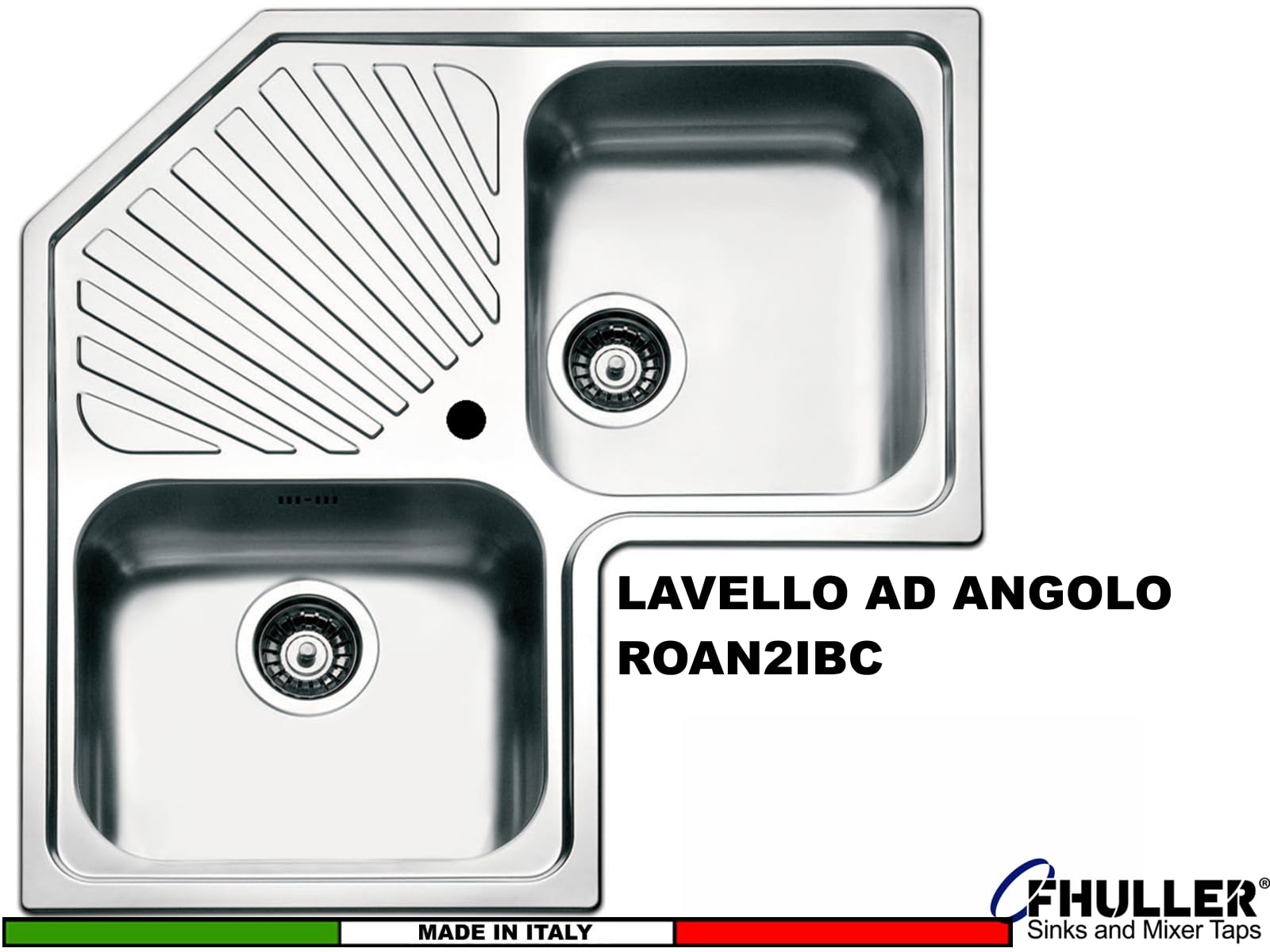 Lavello da Cucina ad Angolo, 83x83 cm, 2 Vasche in Acciaio Inox Spazzolato con Gocciolatoio