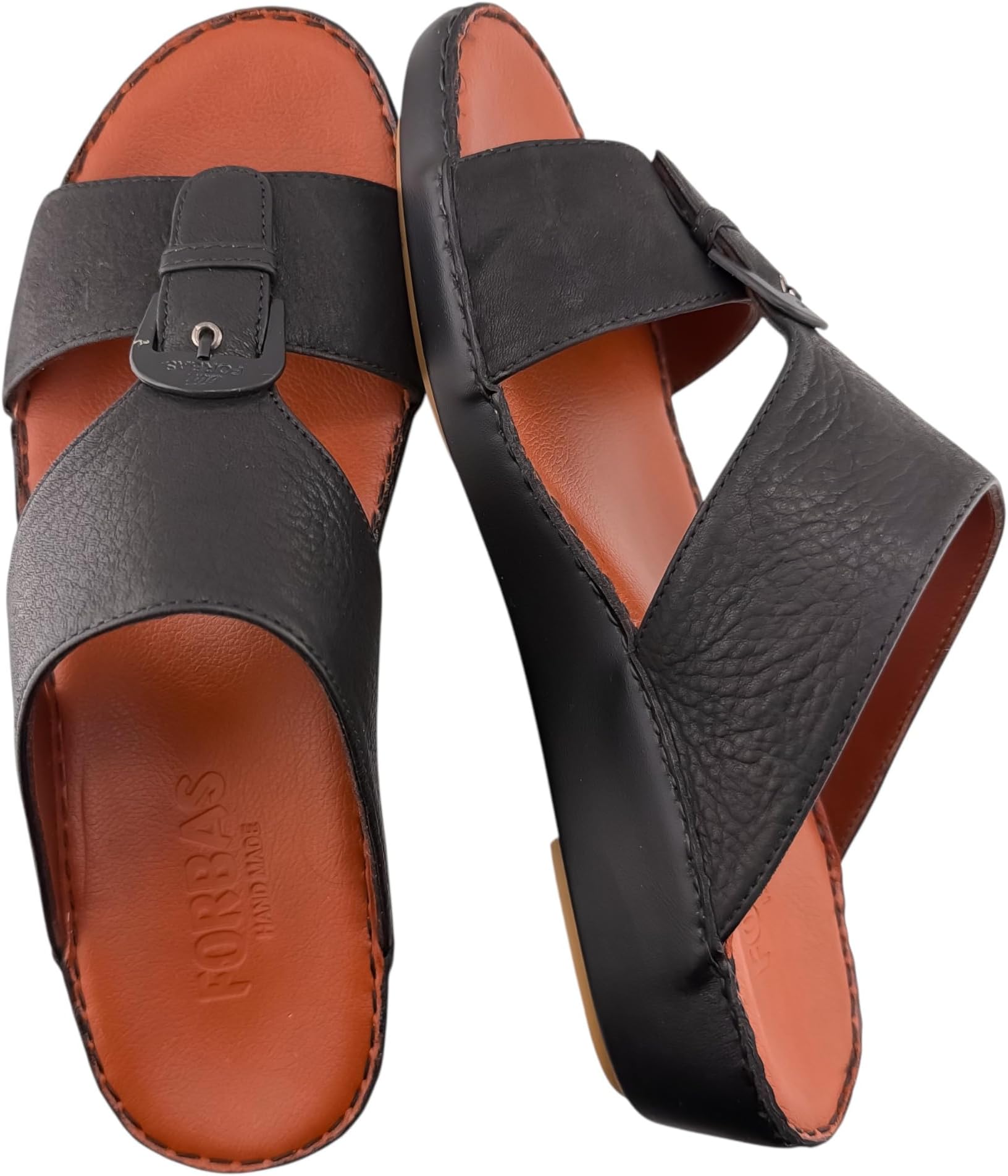 AL NAHHAM Handmade Arabic Men's Slippers | Outdoor Arabic Sandals For Men | Everyday Flip Flops Open Toe | Full Genuine Shamwa Leather with Buckle Detail | Tan Footbed | Comfortable & LightWeight