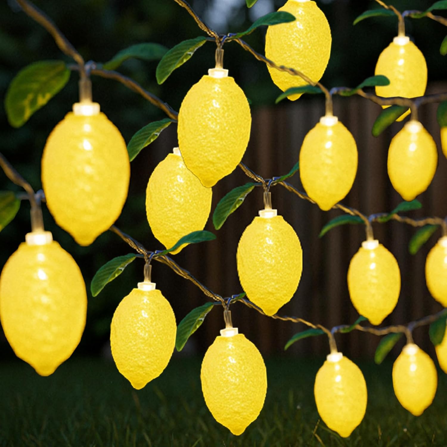 2 Pcs Sukkot 3D Lemon LED String Lights Battery Operated Light String 19.68ft 40leds Lemon Light Bulbs with Branches Leaves Fairy Lights Sukkot Decorations for Sukkah Garden Party Decorations