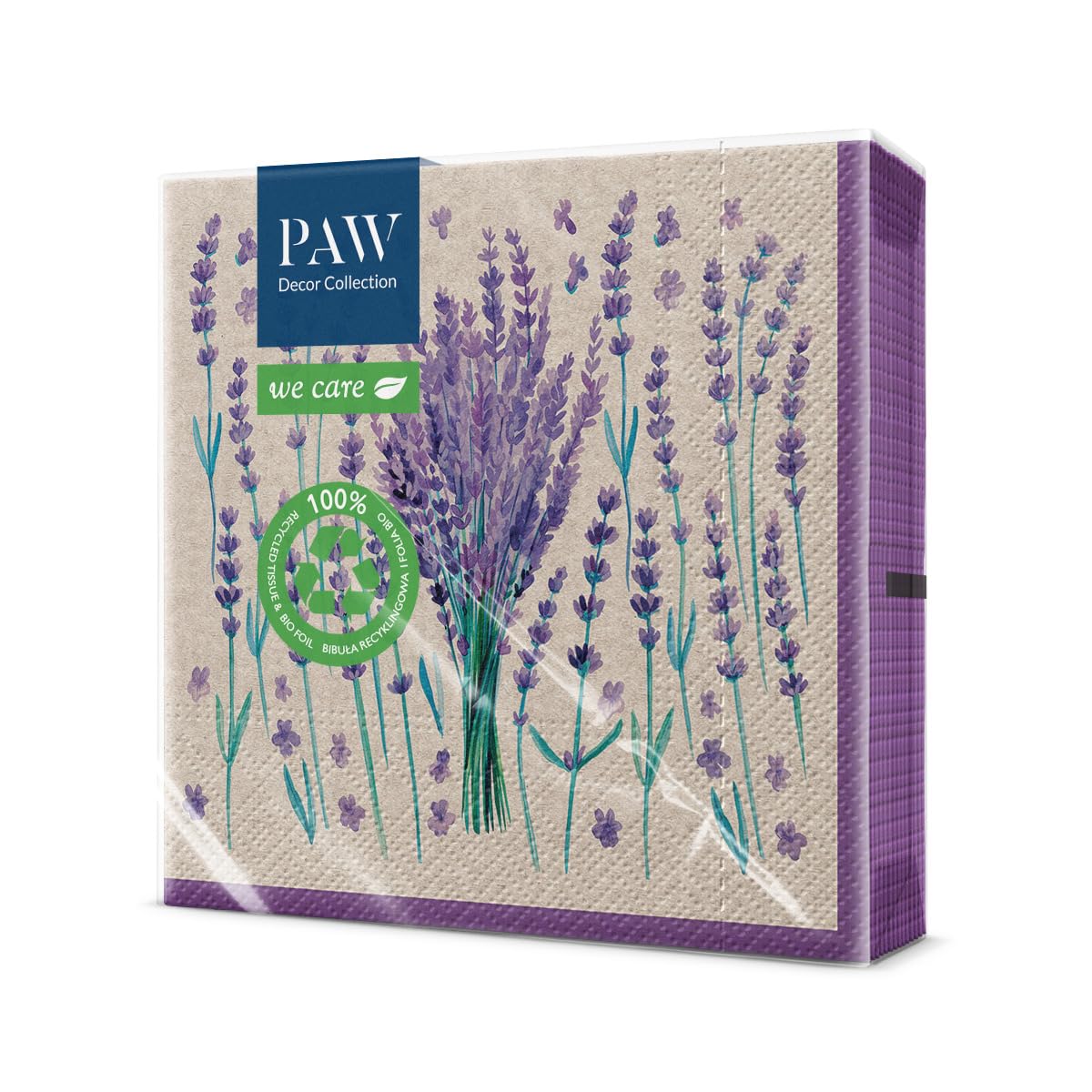 PAW - Disposable Napkins 3-Ply (33 x 33 cm) | 20 Pieces | Recycled Paper Napkins with Nature Design | Perfect for Tea Parties, Weddings, Birthdays | Color: Lavender Charm