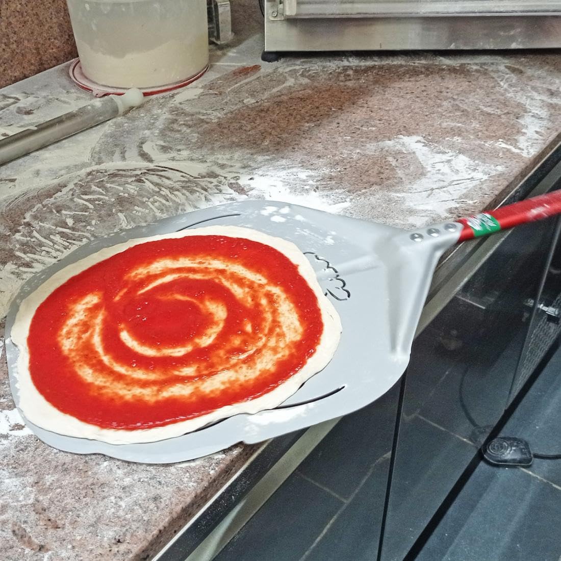 Giemme Pala per Pizza in Alluminio, Uso Professionale, Pizze da 36 cm, Per forni profondi 40/45 cm (Testa 36 cm ø in Alluminio, Lunghezza manico 60 cm)