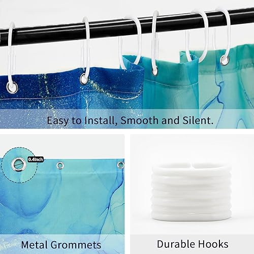 Miniatura 5 de Gibelle Cortina de ducha de mármol azul, cortina de ducha abstracta de tela azul real para baño, juego de cortina de ducha moderna de acuarela de