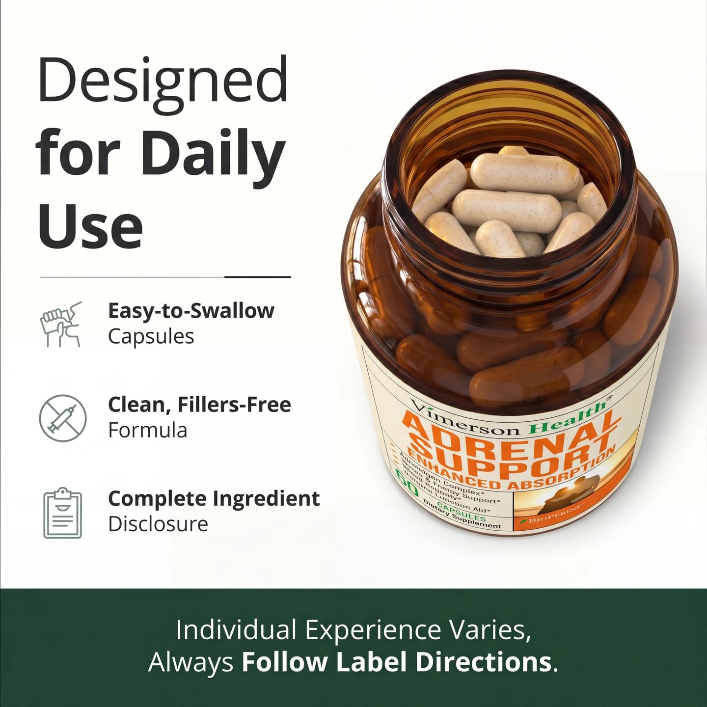 Adrenal Support Supplements - Ashwagandha, Rhodiola & Holy Basil, 60 Caps — Amazon image 7