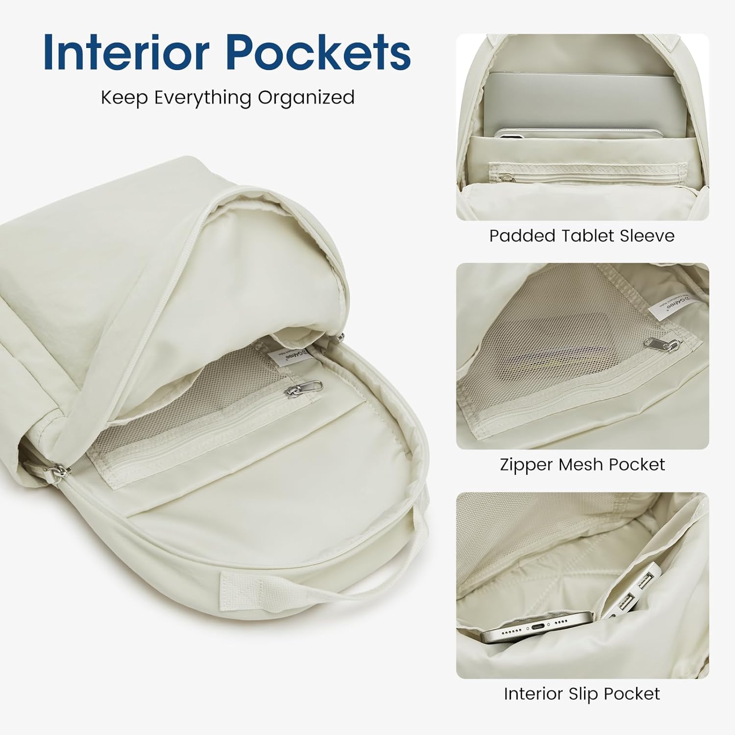 G4Free Small Nylon Backpack for Women Men, Lightweight Backpack Daypack for Travel Work Hiking, Beige - Image 4