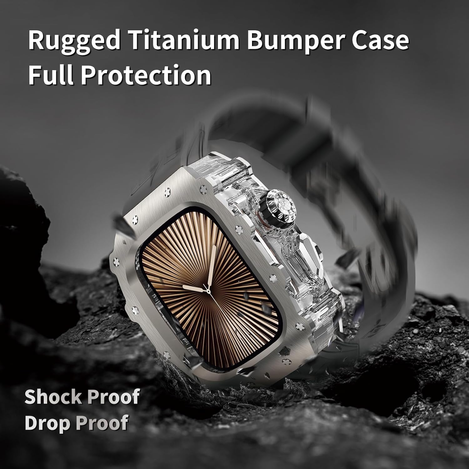 Luxury Apple Watch 46mm Case Titanium with Fluorine Rubber Band, Men's Protective iWatch Series 11/10 46mm Cover, Lightweight Titanium Case 46mm for Apple Watch 11 10