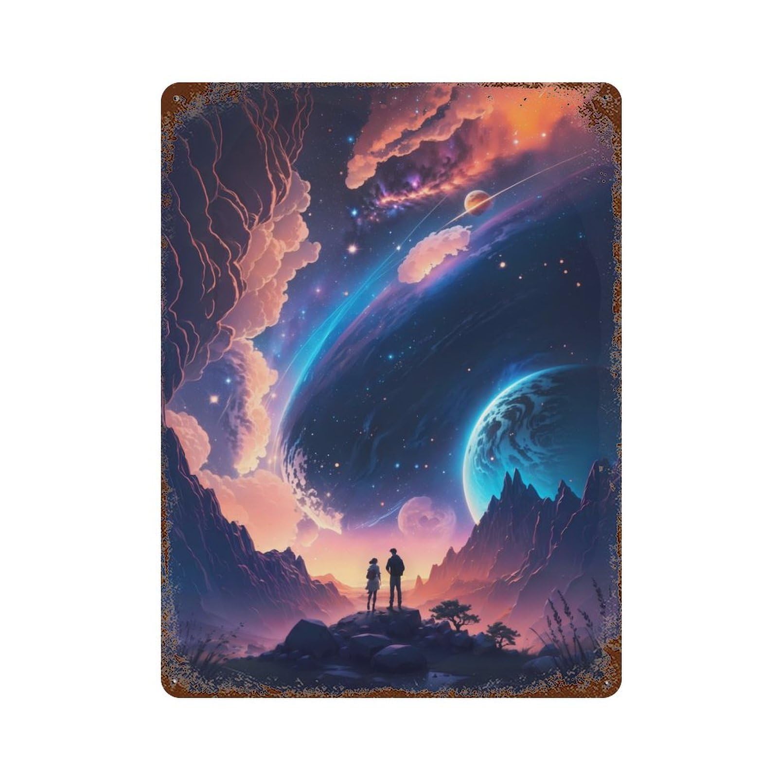 Journey To The Stars Rusty Metal Tin Sign 15.7"x11.8", Classic Wall Plaque for Pub, Kitchen And Man Cave Decor