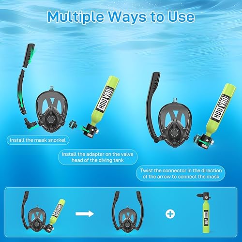 Miniatura 4 de Mini tanque de buceo con máscara de snorkel 0.5L tanque de buceo inflable con máscara de buceo de cara completa, botella de poni, buceo de reserva,