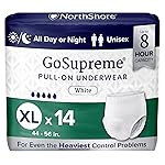NorthShore GoSupreme Overnight Incontinence Underwear, 8-Hour Pullup Style, X-Large, 14 Count Bag, White, 44-56 inches, Unisex Adult Diapers