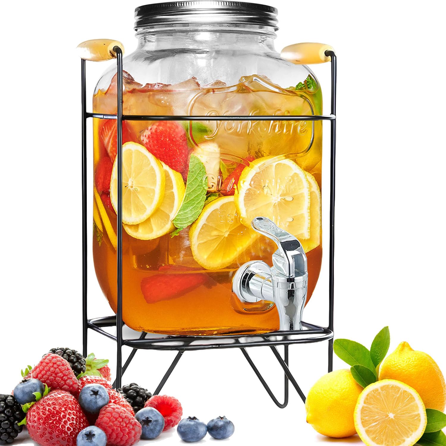 Dispensador de bebidas de 4 l con soporte con grifo y tapa, dispensador de agua de cristal con prensa, grifo dispensador de zumo, dispensador de limonada, frigorífico, fiestas, dispensador