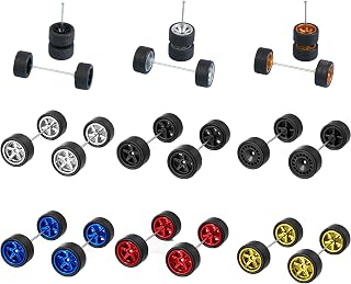 1/64 Wheels and Tires Set, 9 Set Mixed Styles Wheel Rims Rubber Tires Includes Axles, for 9 Cars 1/64 Scale