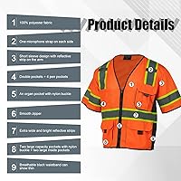 Vista 7 de Chaleco de alta visibilidad con bolsillos y cremallera para hombres y mujeres, chaleco de construcción con tiras reflectantes, Hi Vis Clase 3