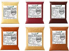 Kit Gengibre-Guaraná-Catuaba-Maca Peruana-Beterraba-Farinha de Uva (100grs de Cada)