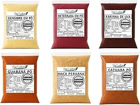 Kit Gengibre-Guaraná-Catuaba-Maca Peruana-Beterraba-Farinha de Uva (100grs de Cada)