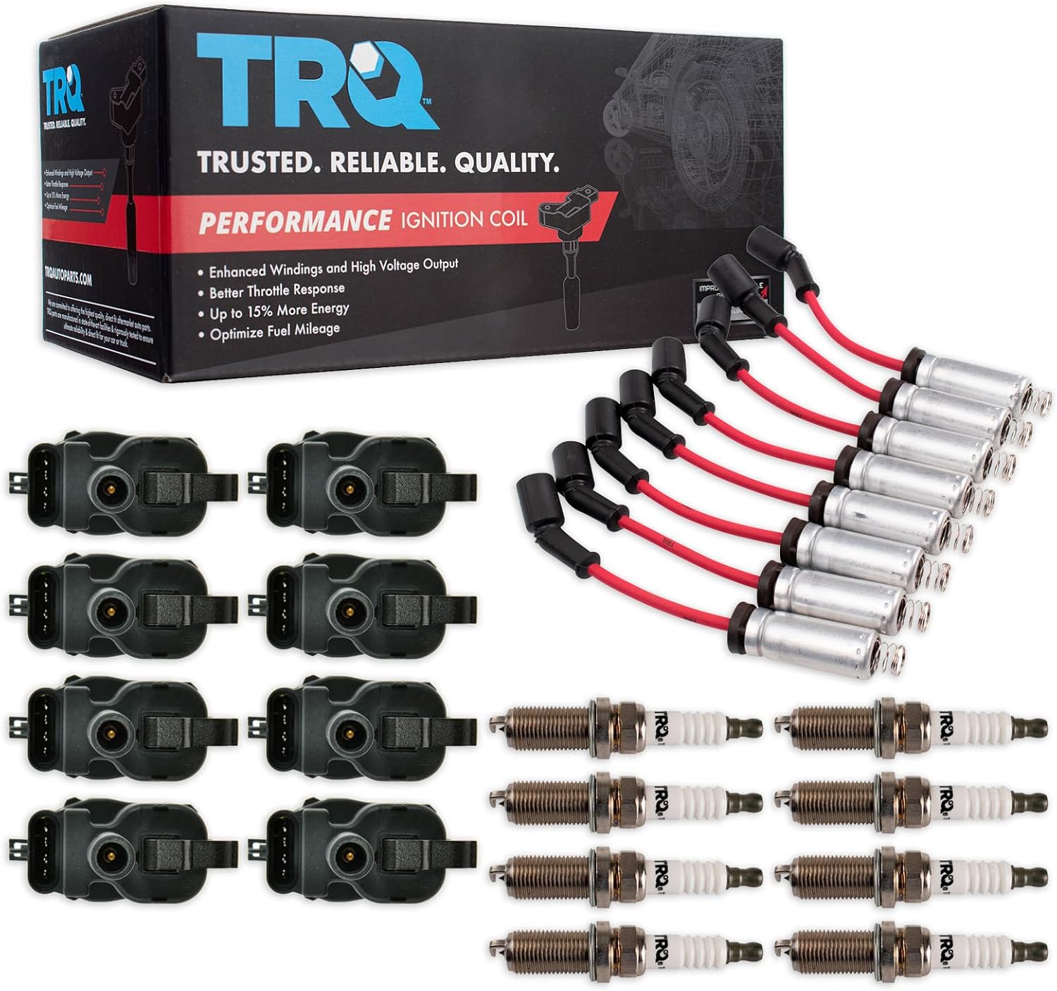 TRQ Ignition Coil and Spark Plug Kit 17 Piece Iridium Spark Plugs Compatible with 1997-2003 Chevrolet Corvette 1999-2002 Camaro 1999-2002 Pontiac Firebird