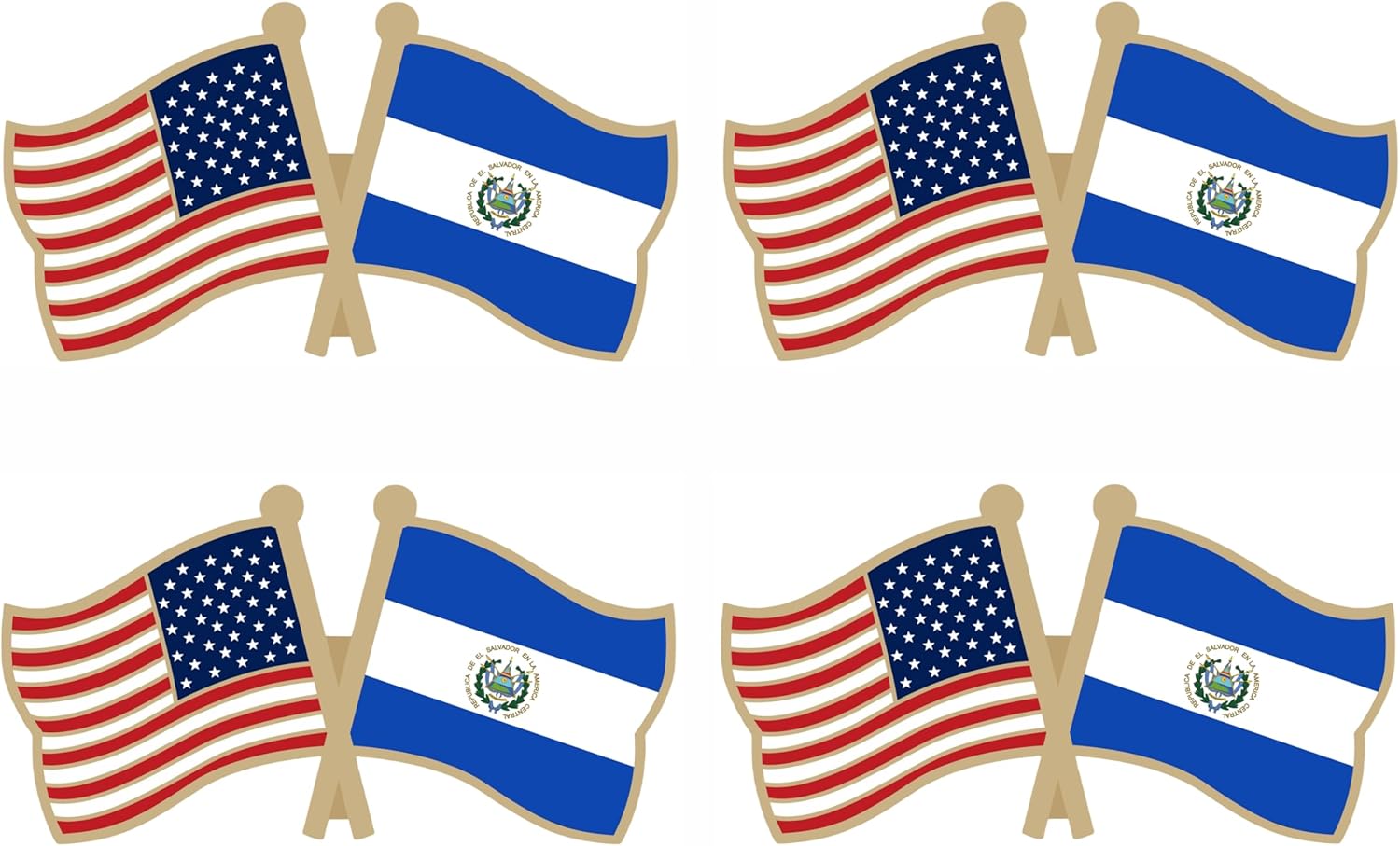 USA and El Salvador Crossed Double Flag Lapel Pins Small Mini Salvadoran National Friendship Pin Badge, 4PCS