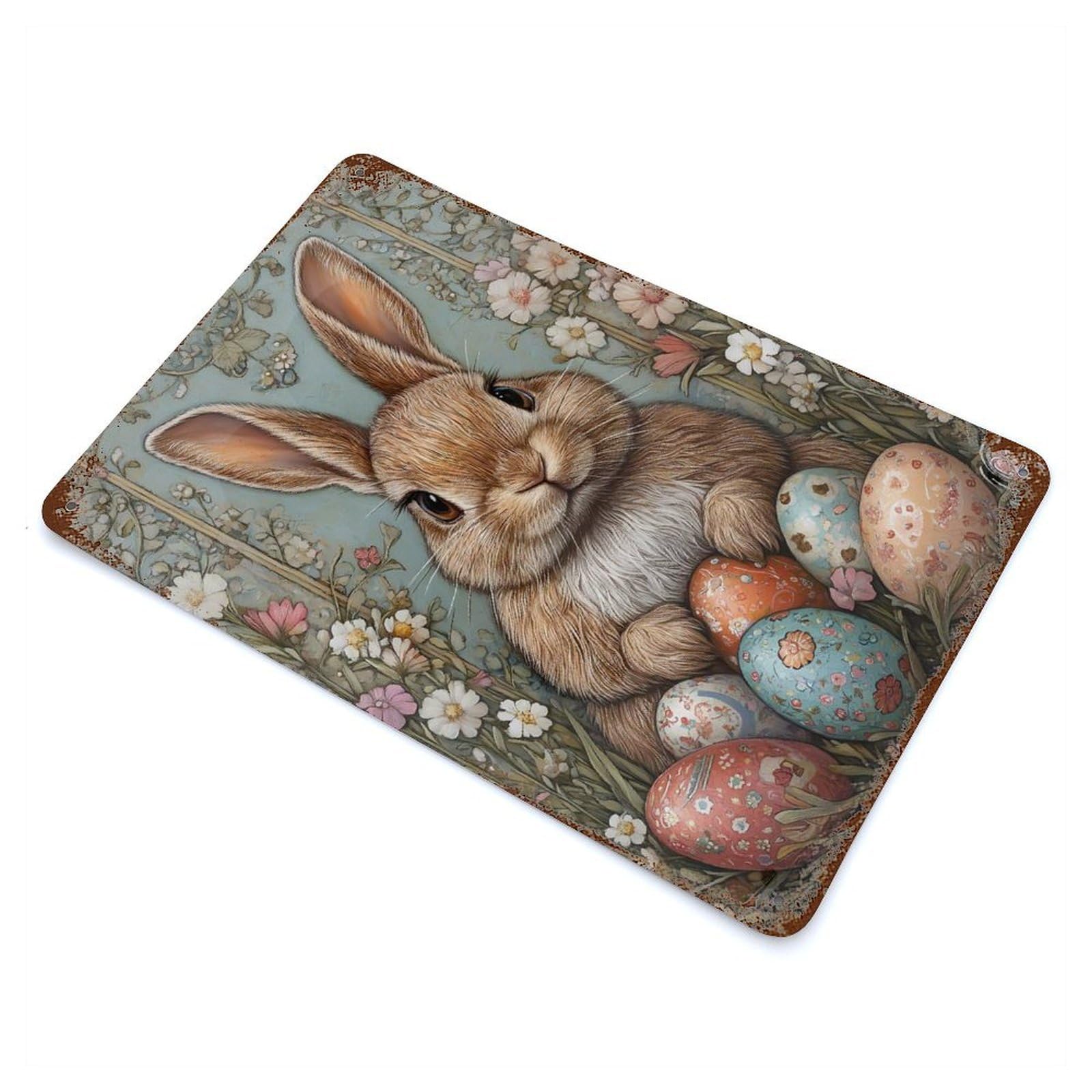 Garage Style Easter Bunny Art Nouveau Decorative Tin Sign 11.8"x7.9", Industrial Home Decor for Bar And Workshop