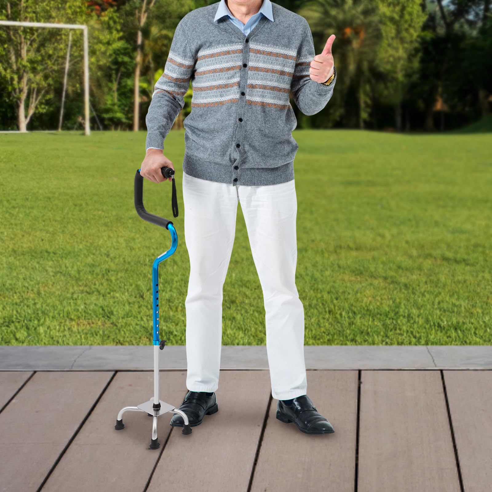 Bastón de cuatro patas con mango ergonómico, bastón ajustable, altura aplicable 1,5-1,85 m