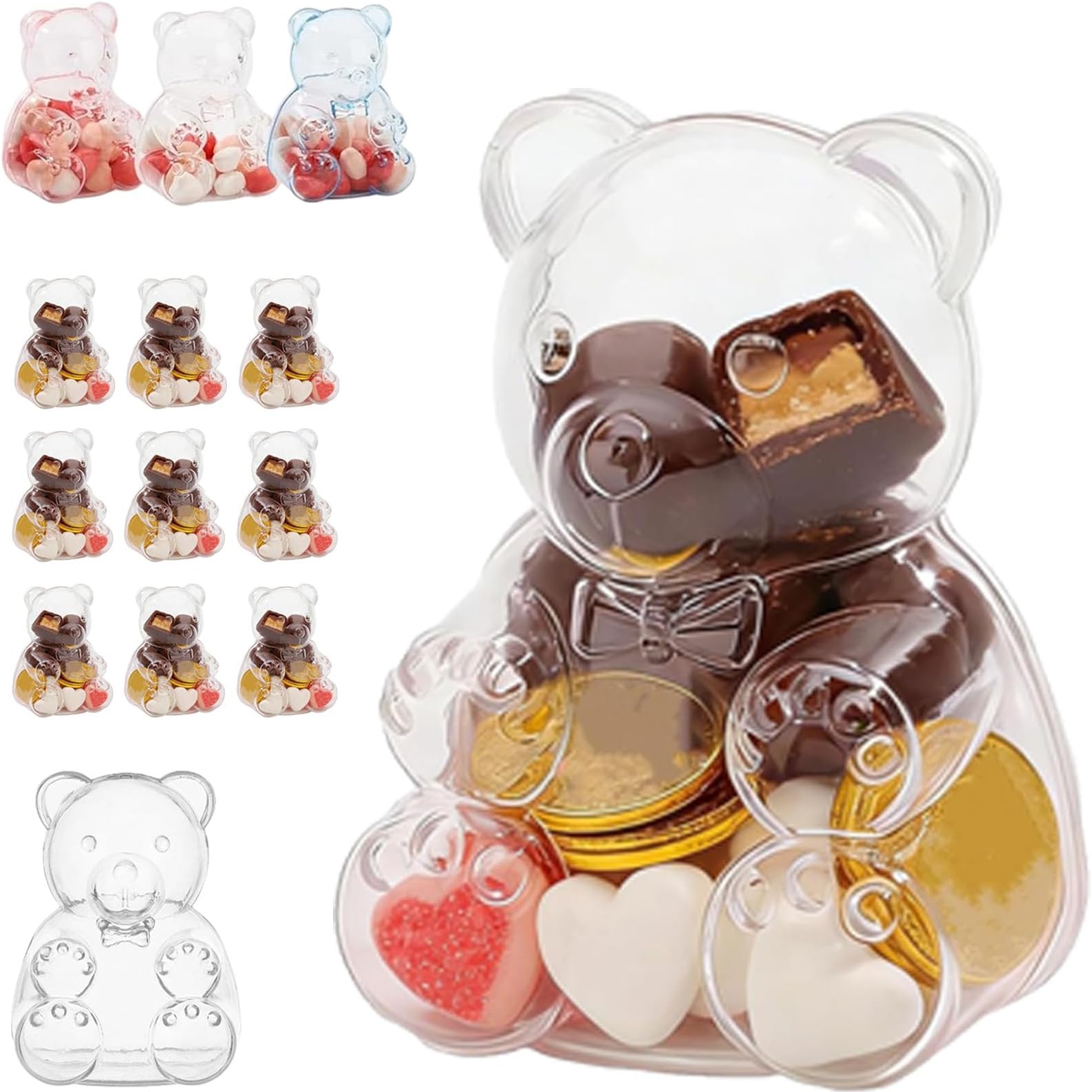 Gummy Bear Container for Valentine Gift, Large Clear Plastic Teddy Bear Candy Holders, Reusable Giant Gummy Bears Storage, Display Boxes for Valentine’s Day, Party Favors (Transparent)
