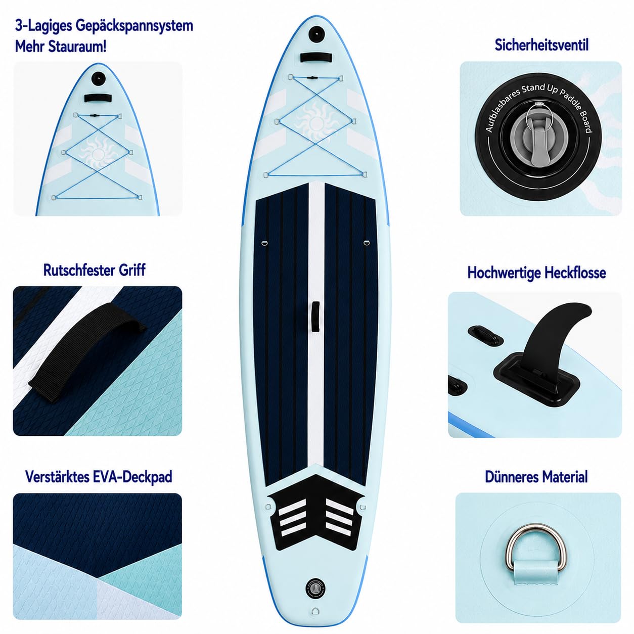 Sup Board，Paddle Board für Stand-up Paddling, SUPPaddel, Paddleboard, Stand-up Paddling Board, Doppel Paddel für SUP, Aufblasbare Boards für Wassersport,2 Personen Sitzplätze
