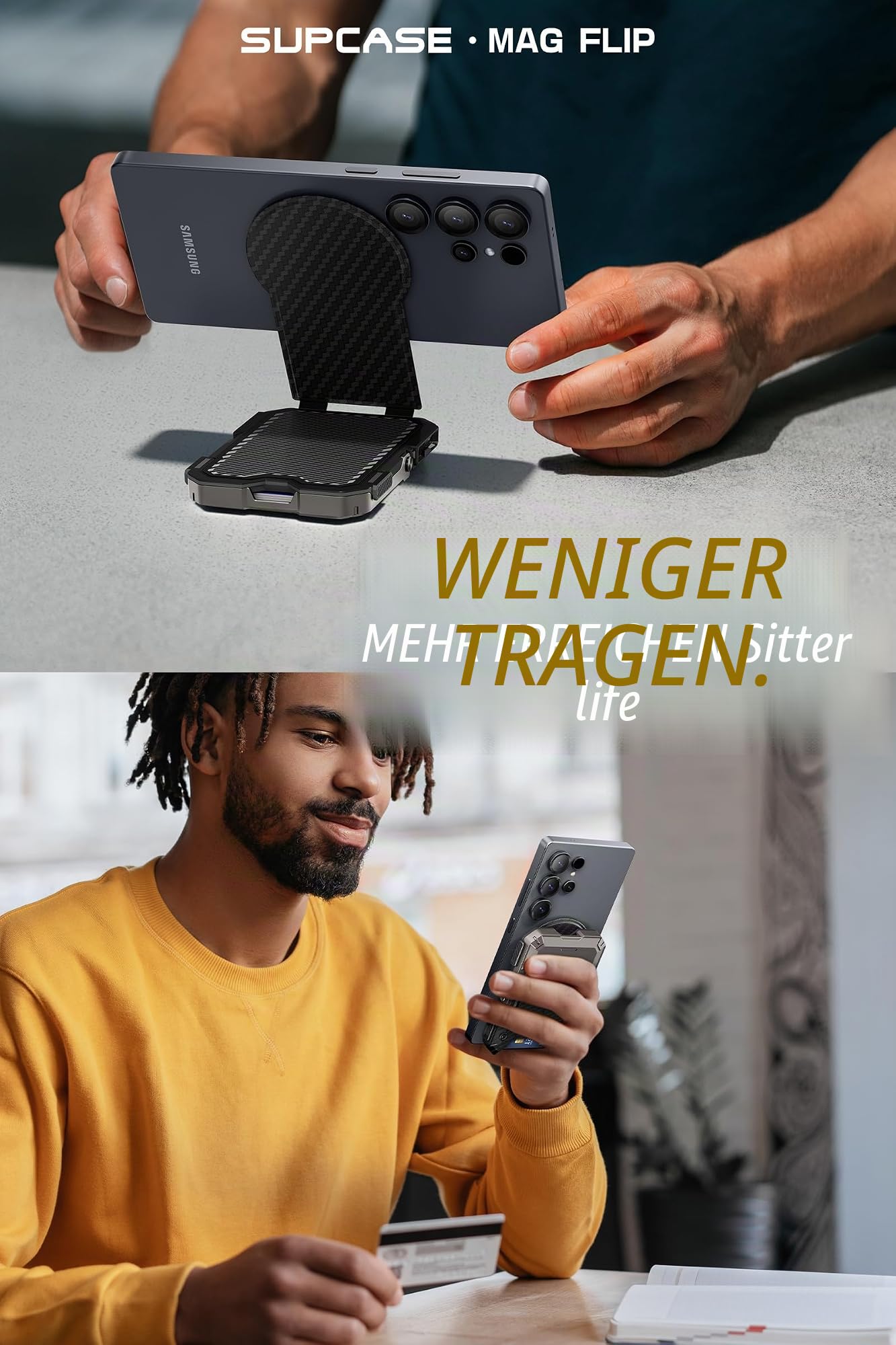 SUPCASE für MagSafe Wallet Magnetisch Geldbörse [5 Kartenhalter] [RFID-Blockierung] Verstellbar Handy Ständer Kartenfach für Samsung Galaxy S25/24/23, Pixel 10/10 Pro und iPhone 17/16/15/14 (Carbon) | [RFID-Blockierung] Verstellbar Handy Ständer Kartenfac